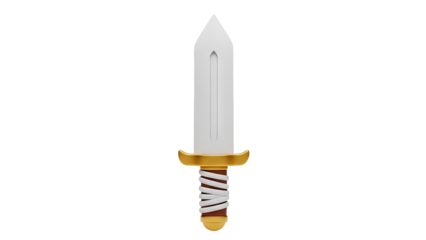 3D Cartoon sword with white blade and gold hilt on transparent background