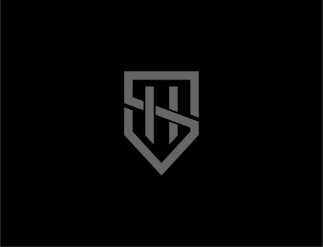 Abstract shield logo with letters sh and grey color