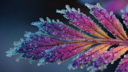 Frost-Kissed Leaf: A close-up view of a vibrant leaf, delicately adorned with sparkling frost crystals, offering a stunning display of nature's artistry.