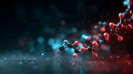 Abstract 3D Rendering of Molecular Structure with Glowing Particles.