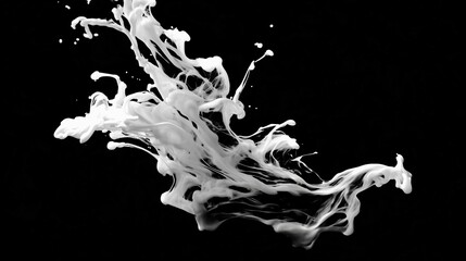 Obraz premium Dynamic Milk Splash on Black: An elegant display of a milk splash, captured mid-air against a black backdrop, showcasing a dance of fluid dynamics and raw energy.