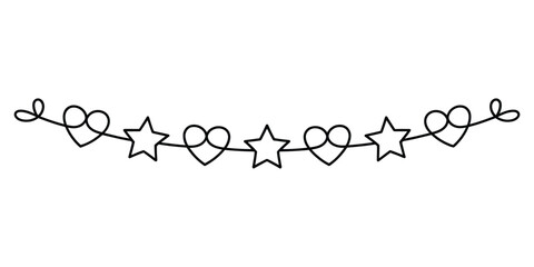 Decorative line border with alternating hearts and stars in a continuous doodle style