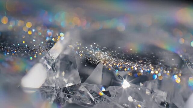 Sparkling Crystals and Holographic Refractions in a Futuristic Close-up Scene with Iridescent Highlights