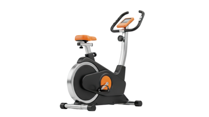 3D Modern Exercise Bike with Orange Accents on transparent background