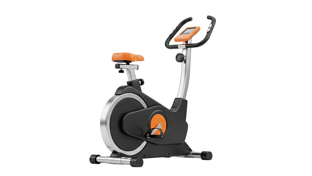 3D Modern Exercise Bike with Orange Accents on transparent background