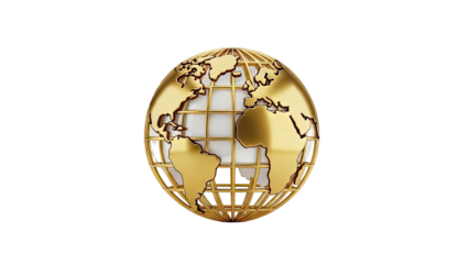 3D Golden Globe with Grid on transparent background