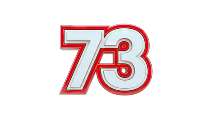 3D Number 73 in chrome and red 3d render on transparent background