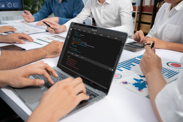Software development programming on computer screen for brisk application and program coding