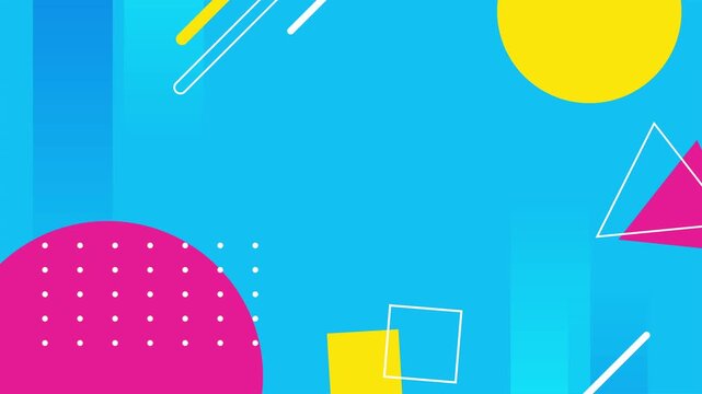 Abstract geometric colorful background animation with bold shapes, vibrant blue, yellow, and pink elements, perfect for modern promo videos, presentations, social media, and motion graphics.
