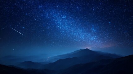 Starlit Peaks: Celestial Night Sky Over Mountain Silhouettes