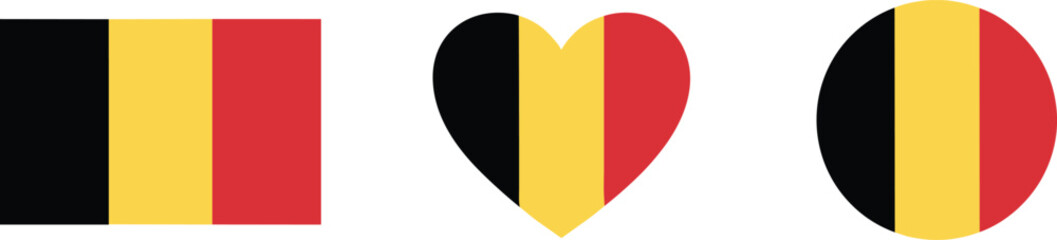 Fototapeta premium Vector Icon Set Featuring the National Flag of Belgium in Rectangular Heart and Circular Shapes for International Identity Concepts