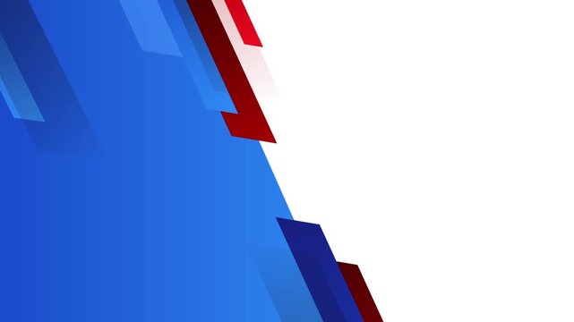Abstract red blue diagonal geometric background animation with clean white space, sharp shapes, and dynamic motion, ideal for presentations, and modern broadcast visuals.