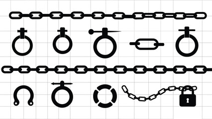 Collection of chain and lock icons in black and white