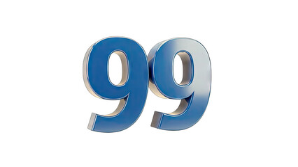 3D Shiny Blue Number 99 on transparent background