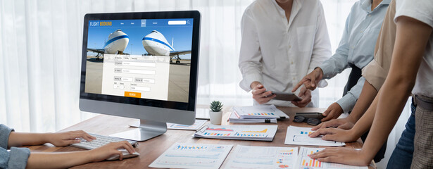 Online flight booking website provide brisk reservation system . Travel technology concept .