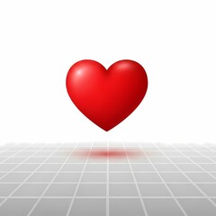 Floating Red Heart Symbol Over Grid Surface Love Health Emotion Concept