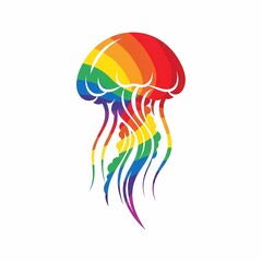 Vibrant Rainbow Jellyfish Icon with Pride Colors Marine Life Graphic