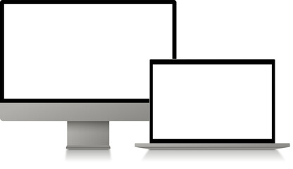 Desktop Computer and Laptop Screen Mockup with Blank Display – Modern Workspace