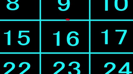 The calendar of january month 16th day is red circled, looped  animation .Avery important date in the calendar. Signing a day on a calendar. 4k 