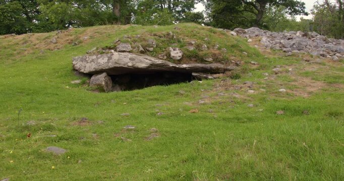 Wide shot of the Dunchraigaig Cairn chamber Entrance near the Nether Largie Standing Stones at Kilmartin