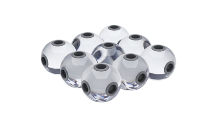 3D Group of translucent spheres with dark inner circles on transparent background