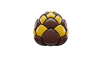 3D Chocolate and caramel easter egg with shell design on transparent background