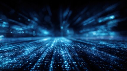 Abstract Blue Digital Data Stream Background: Futuristic Technology, Data Analysis, and Connectivity Concept