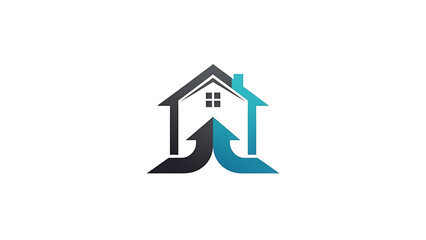 Modern Real Estate Growth Logo with Dual Upward Arrows and House Silhouette