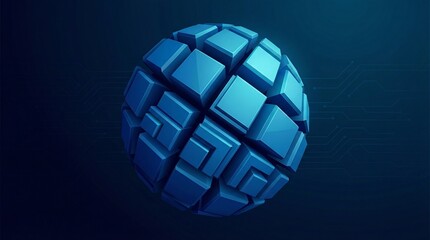 Blue cubic sphere on tech background