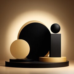 Abstract geometric shapes composition with black and gold elements