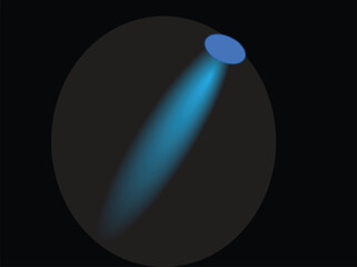 A 3D render of a glass lamp light and a sphere on a black background, with a vector style illustration of a planet globe and a night space object icon for web design.