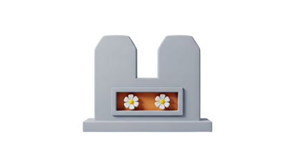 3D Cute 3D Grave Icon with Flowers on transparent background