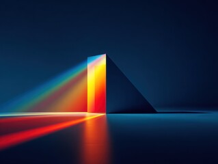 Abstract geometric shapes with rainbow light reflections on a dark background