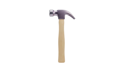 3D Claw Hammer with Wooden Handle on transparent background