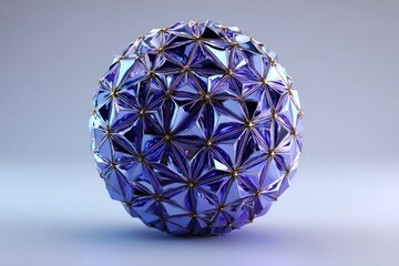Abstract geometric sphere with metallic blue facets on a gradient background