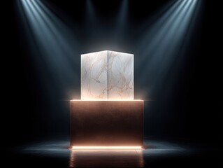 Abstract geometric structure illuminated by spotlight for presentation