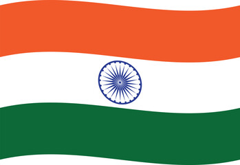Waving Indian flag with saffron, white, and green stripes and the Ashoka Chakra in the center.