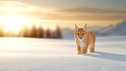 Lynx snow winter wildcat sunrise walking nature forest mountain