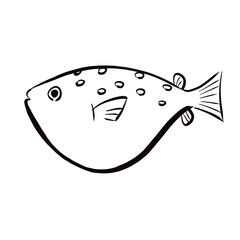 デフォルメしたフグ　筆風線画イラスト