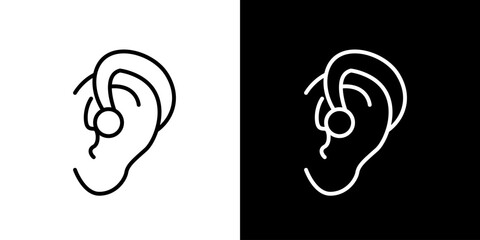 Single icon of an outline of a human ear with a piercing, shown in both black and white © Tifany