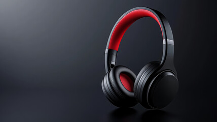 Sleek black headphone with red accent displayed on dark background, modern and stylish design