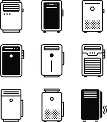 Black and White Icons of Air Purifiers and Heaters