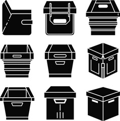 Collection of Black Cardboard Box Icons container storage