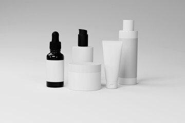 Minimal Skincare Packaging Mockup Set with Cosmetic Bottles and Containers