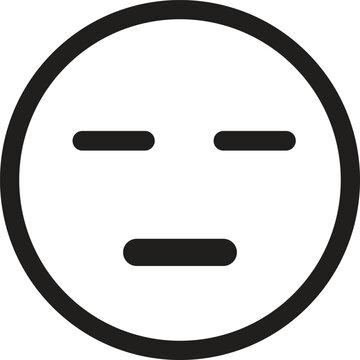 A minimalist black and white line art icon depicting a neutral or expressionless face within a circular outline.