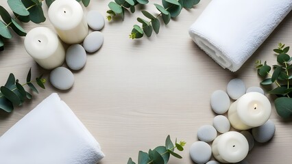 Minimal white flat lay with soft shadows and botanical elements for clean background