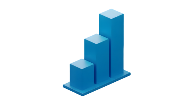 Blue 3d bar graph rising upwards on white background, representing growth and statistics - Powered by Adobe