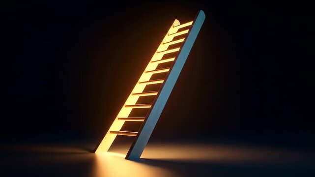 A luminous ladder glowing with golden light, symbolizing growth, opportunity, and the path to success in a dark environment.