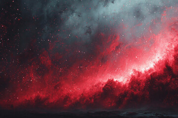 An abstract space background with a dramatic contrast of scarlet and dark gray. 