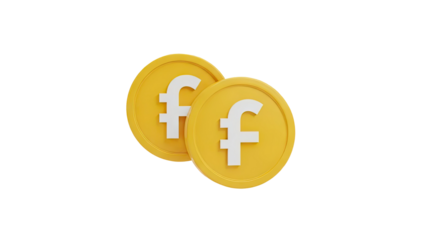 3D Golden Coins with "f" Symbol on transparent background